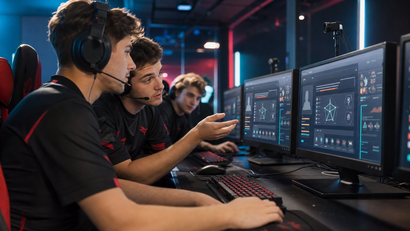ผู้เล่น Esports กําลังตรวจสอบการ์ดผู้เล่นส่วนบุคคล